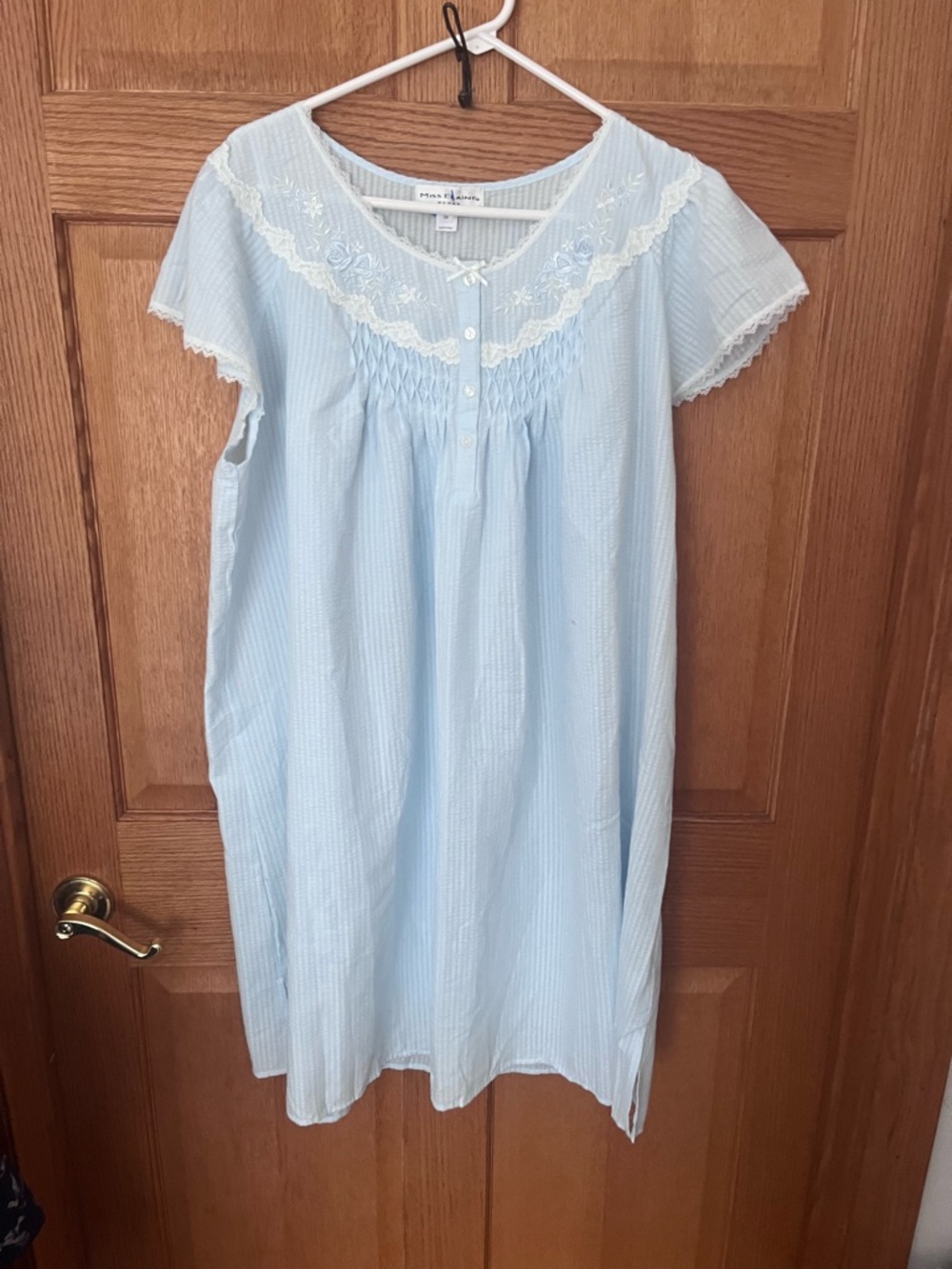 Miss Elaine sheer sucker Light Blue Lace-Trim Nightgown